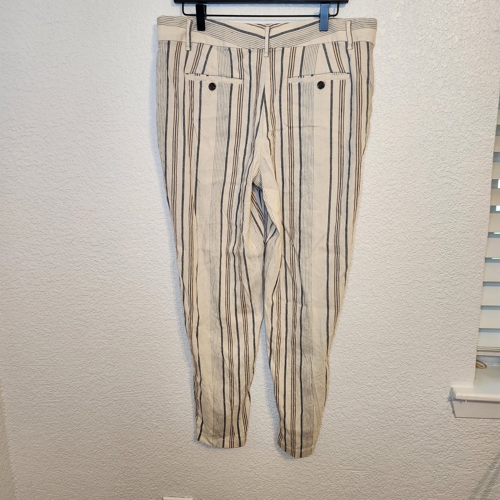 Ann Taylor Loft Linen Pants Women Sz 12 Straight Leg Beach Summer Striped - Picture 13 of 16